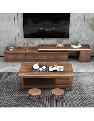 Chinese walnut solid wood telescopic TV cabinet coffee table combination multifunctional storage cabinet